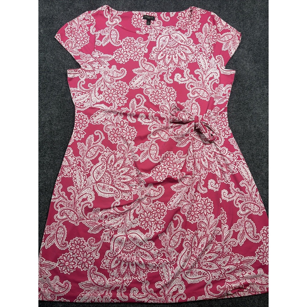 Talbots XL Petite Knit Jersey Tie Front Paisley Pink & White Dress